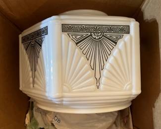 Antique Art Deco milk glass ceiling fixture. It has a bottom piece and appears to be complete