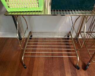 MCM gold brass tabe/tray on wheels
