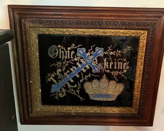 Victorian reverse glass "Without a cross, no crown"