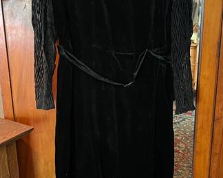 1930s black velvet dress with sheer sleeves