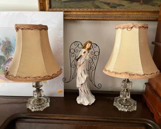 Vintage glass boudoir lamps with original shades
