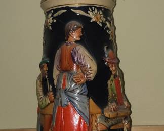 Vintage German Beer Stein with Figural Scene and Edelweiss Motif