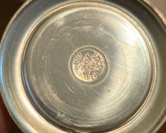 Vintage German Glass Beer Stein with Pewter Lid and Enameled Scene