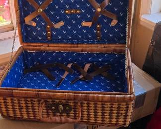 Vintage Grey Goose Vodka Wicker Picnic Basket with Blue Interior