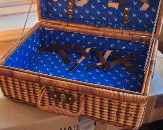 Vintage Grey Goose Vodka Wicker Picnic Basket with Blue Interior