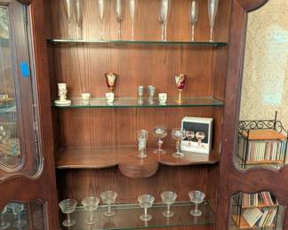Antique Oak China Cabinet with Glassware Collection
