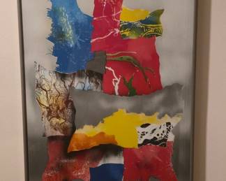 Abstract Mixed Media Collage Art, possibly by 'T. Jo. S.'