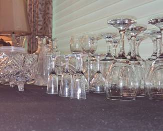 Assorted Cut Crystal Glassware and Decorative Items