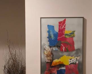 Abstract Mixed Media Collage Art, possibly by 'T. Jo. S.'