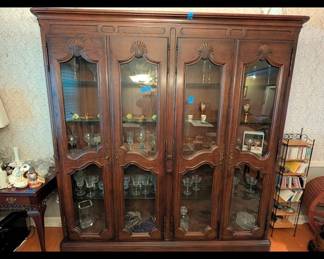 Antique Oak China Cabinet with Glassware Collection
