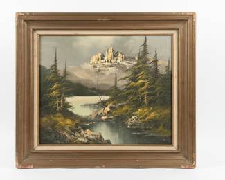 Mountain Landscape Oil Painting by G. Whitman