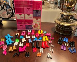Vintage Barbie, Shelf Holder and lots and lots of shoes for Barbie and Ken