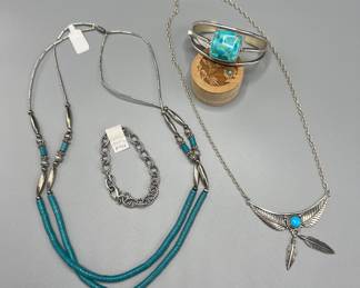 Authentic Navajo, turquoise and sterling silver necklaces, Carolyne Pollock, silver bracelet and Jay Kingman Turquoise and labradorite .925 Sterling cuff