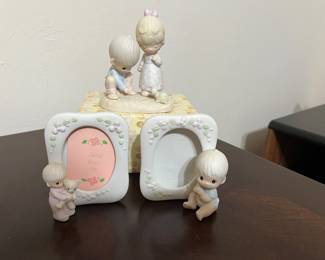 Precious Moments figurine and two sweet frames