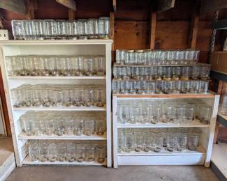 Mason jars of all sizes but mostly pints and quarts