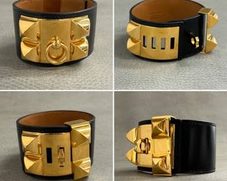 Hermès Collier de Chien bracelet in black Box calfskin leather with yellow gold-plated studs and hardware