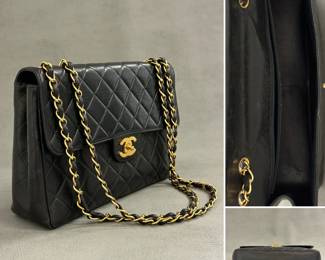 A vintage Chanel Jumbo Classic Flap Bag in black quilted lambskin leather with gold-tone hardware. Authenticated by Entrupy.