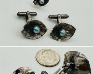 Vintage Ming's of Honolulu sterling silver and pearl cufflinks and tie pin
