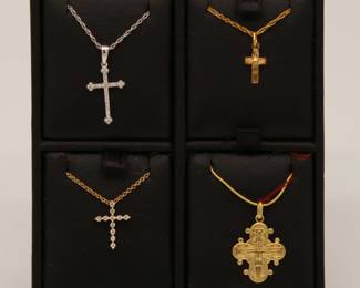 14k gold cross necklaces, two with diamonds