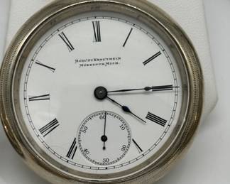 Another view of the antique pocket watch with chain and key, from August Krautheim, Muskegon Michigan