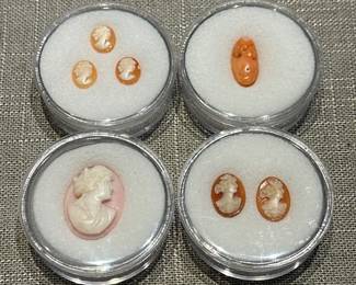 Vintage hand-carved cameos, shell and coral