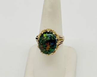 18k yellow gold and black opal ring