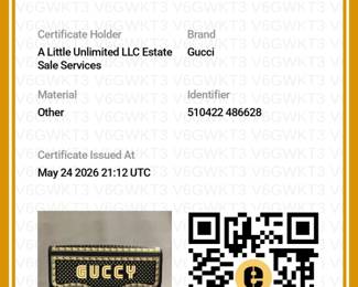 Certificate of Authenticity from Entrupy for the Another view of the Alessandro Michele for Gucci 2018 Guccy x Sega 80’s homage clutch