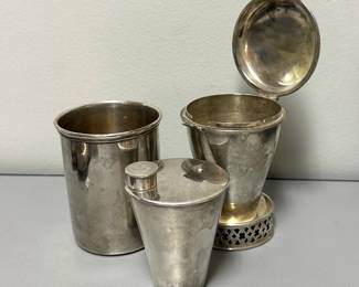 Antique sterling silver Howard & Co New York travel cocktail shaker & sterling silver case