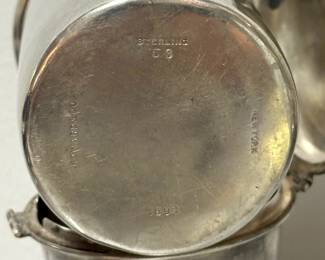 Another view of the antique sterling silver Howard & Co New York travel cocktail shaker & sterling silver case