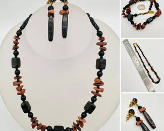 Signed Miriam Haskell Demi-Parure Necklace and Earrings - A gorgeous signed Miriam Haskell 18" necklace with matching drop earrings, original brass hang tag on necklace