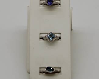 14k gold Tanzanite and diamond ring, 14k gold aquamarine and diamond ring, 14k gold London Blue Topaz and diamond ring