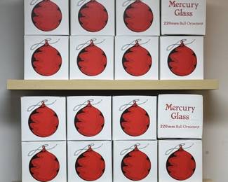 Vintage huge Department 56 Hand Blown RED MERCURY Glass Ball Ornaments new in box, ornaments approximately 8-1/2 inches tall