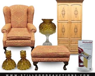 Art glass, antiques, fairy lamps, appliances, kitchen tools, and much more