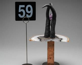 Lot059 DualHornCopperSculptureonAgatePedestal
