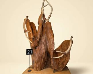 Lot021 WoodAntlerSculpture