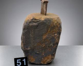 Lot051 AntiqueStoneWeightwithIronHandle