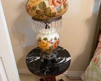 A pair of Vintage Accurate Casting GWTW 3 Way Hurricane Hand Painted Floral Lamps