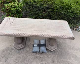 Two cement garden benches 