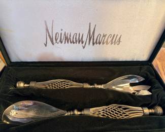 Vintage Neiman Marcus, silver plate, salad servers, rare pattern