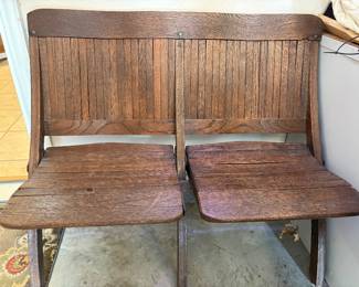 Antique oak double stadium folding seats