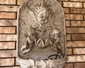 Cement wall hanging cherub water fountain 