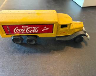 VINTAGE COCO-COLA CAST IRON YELLOW COCO-COLA TRUCK 8 X 2 X 2+1/2" 