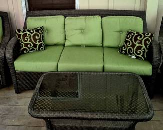 4 pcs. Outdoor wicker patio set- Great condition w/ pillows and cushions 