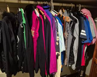 5 closets of men's and women's clothing, purses and shoes