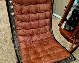 Great selection of furniture. MCM Gerald Jerome Scoop Lounge chair. Very cool leather cushion on cane back 