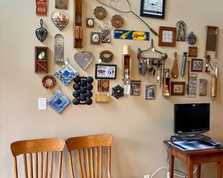 we have an entire wall of vintage kitchen tools, art and display pieces, it's really a work of art