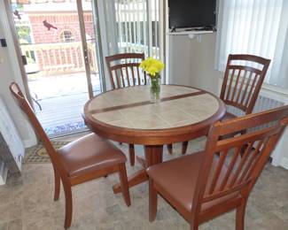 Pedestal Tile Top Dining Table With 4 Chairs & 1 Leaf