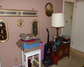 Pair Of Night Tables, Lamps, Vintage Wall Hangings, Misc Items