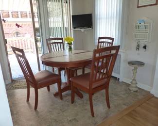 Pedestal Tile Top Dining Table With 4 Chairs & 1 Leaf
