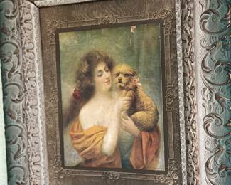 A print of a woman and her dog , Original works by Auguste Émile Bellet 